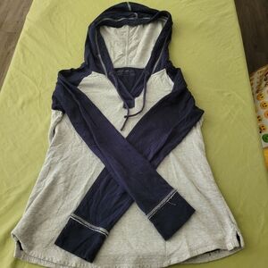 Eddie Bauer Outdoor Womens Small Pullover Hoodie Gray & Navy 100% Cotton